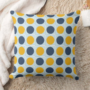 Coussin Mignon Drôle Fantaisiste Bleu Jaune À Pois 20x20