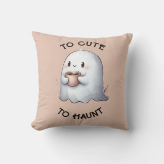 Coussin Mignon fantôme Kawaii tenant un café Aquarelle 