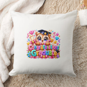 Coussin Mignon Kawaii Félicitations Diplômé Hibou Pastel P