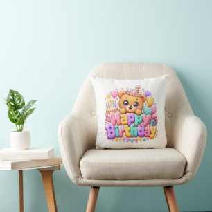 Coussin Mignon Kawaii Joyeux Anniversaire Ours en Peluche