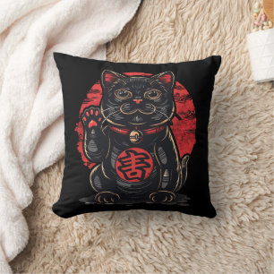 Coussin mignon Maneki Neko cat imprimé japonais