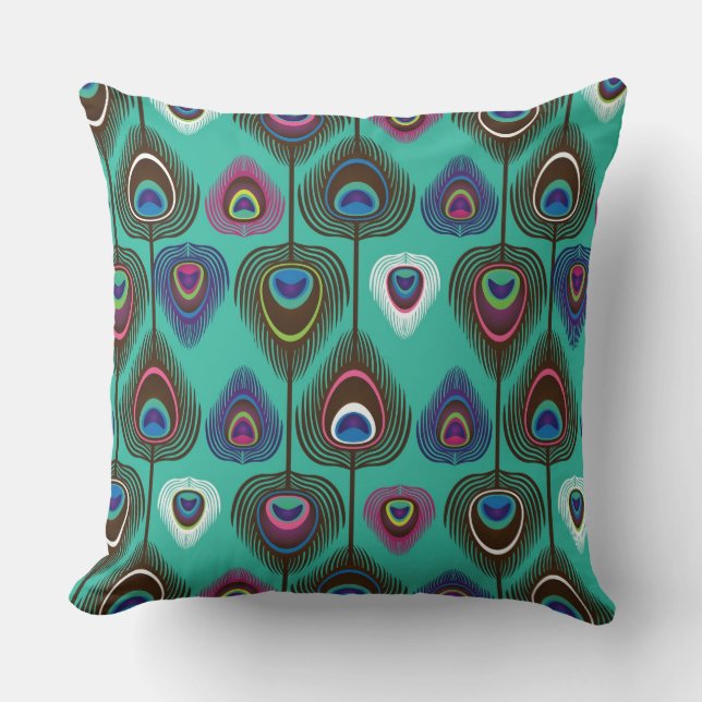 Coussin mignon motif en plumes de paon (Recto)