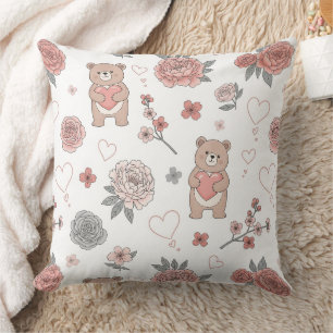 Coussin Mignon ours tenant un cœur -- Nursery pastel (12)