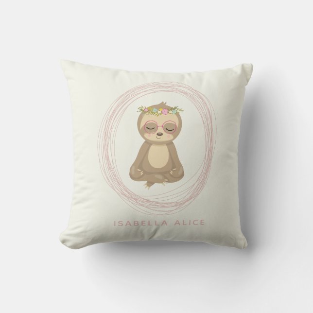 Coussin Mignon Paresseux Rose Zen Yoga Lotus Art Personnal (Recto)