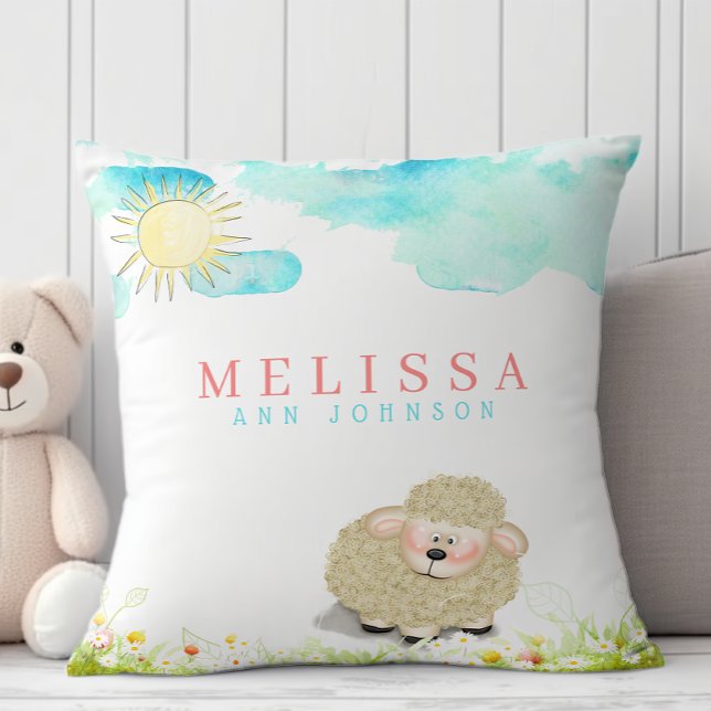 Coussin Mignonne bébé garçon ou fille agneau pastel pépini (Créateur téléchargé)