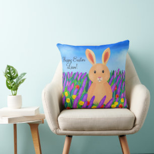 Coussin Mignonne lapin de Pâques dans les fleurs