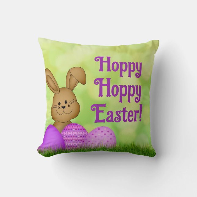 Coussin Mignonne Lapin de Pâques Printemps Aquarelle Vert  (Recto)