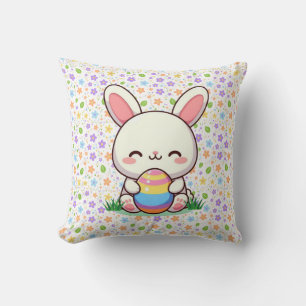 Coussin Mignonne lapin de printemps/Pâques avec oeuf