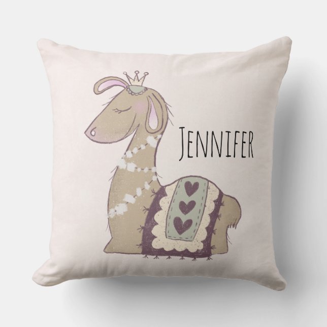 Coussin Mignonne Llama Princesse portant une couronne (Recto)