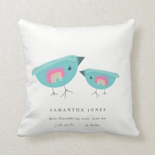 Coussin Mignonne main tiré arc-en-ciel bleu Birdy Baby St