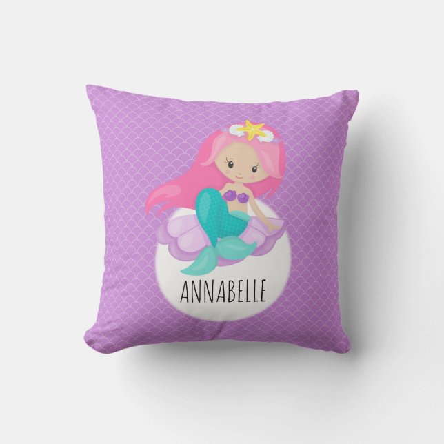 Coussin Mignonne mauve fille sirène Princess Sea Shell éch (Recto)