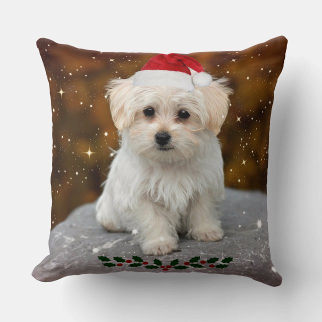Coussin Mignonne Noël Père Noël Maltese Chiot (Recto)