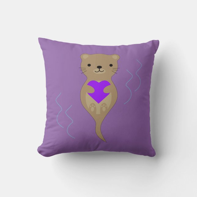 Coussin Mignonne Otter embrasse un coeur pourpre (Recto)