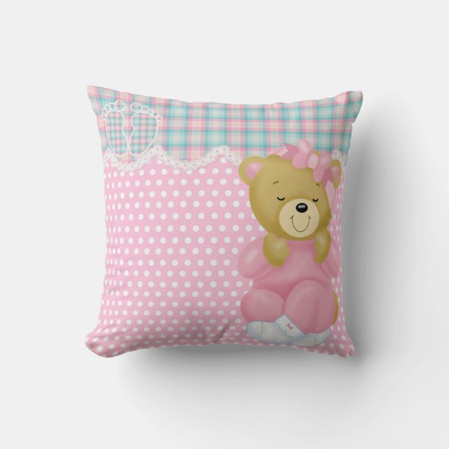 Coussin Mignonne Ours Aux Pajamas Roses (Recto)