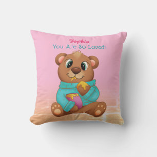 Coussin Mignonne Ours Manger du miel, Nom et message de l'