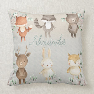 Coussin Mignonne paysage bois Aquarelle Forêt Animaux