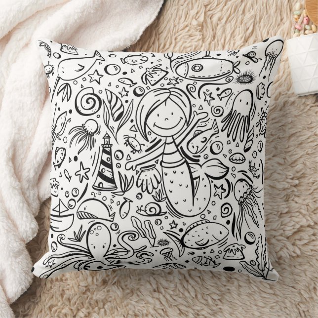 Coussin Mignonne sous la mer Sirène marine (Couverture)