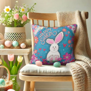 Coussin Mignonne Whimsical Joyeux Bunny de Pâques Inspiriv