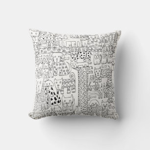 Coussin Mignons chiens et chiots noirs et blancs motif