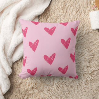 Coussin Mignons Cœurs Rose Dessinés à la Main Motif Décora