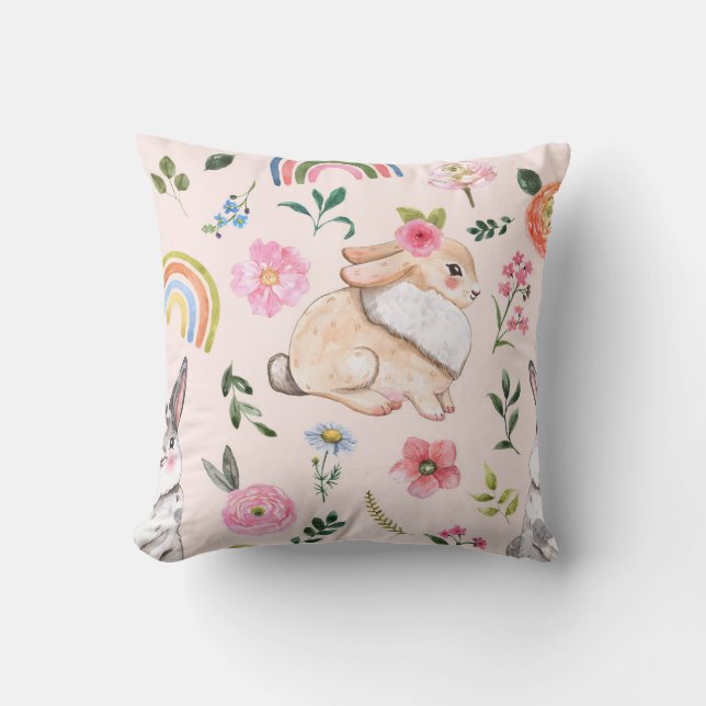 Coussin Mignons lapins de Pâques modèle floral (Recto)