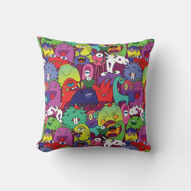 Coussin 👾 Mignons monstres colorés (Recto)