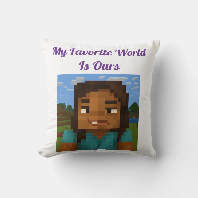 Coussin Minecraft-Inspired Gamer Pillow | Pixel Art Couple (Recto)