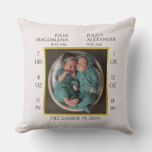 Coussin Mini Twin Nom bébé Birth Stats Photo Keepsaké