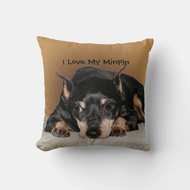 Coussin Miniature Pinscher aka Min Pin Love Nom de l'anima (Recto)