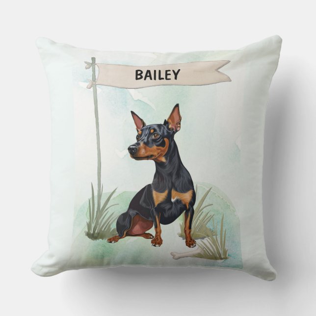 Coussin Miniature Pinscher Watercolor Personalized Dog (Recto)