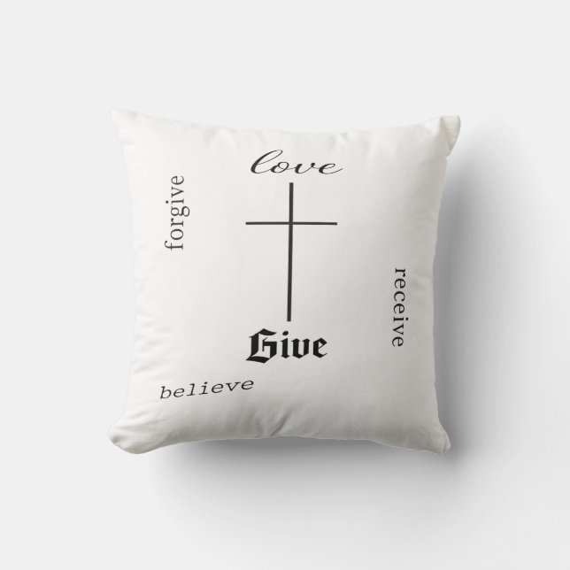 Coussin Minimal Christian Cross Typography | Love Forgive  (Recto)