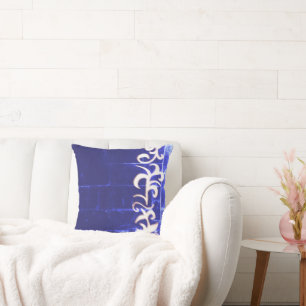 Coussin Minimalisme Art Abstrait Bleu Dessin à main blanch