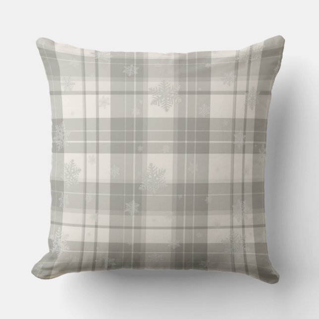 Coussin Minimalist Cool Gray Snowflake Plaid Throw Pillow (Recto)