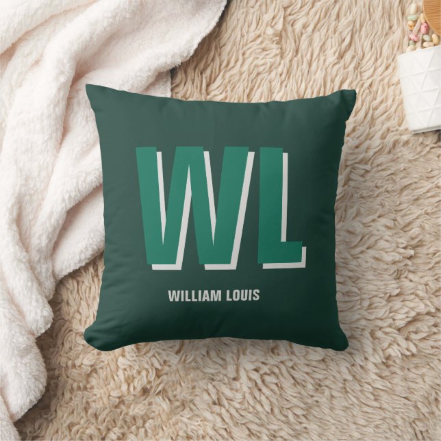 Coussin Minimalist Emerald Green Personalized Monogram  (Couverture)