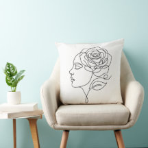 Minimalist Line Art Woman with Rose Flower Graphic