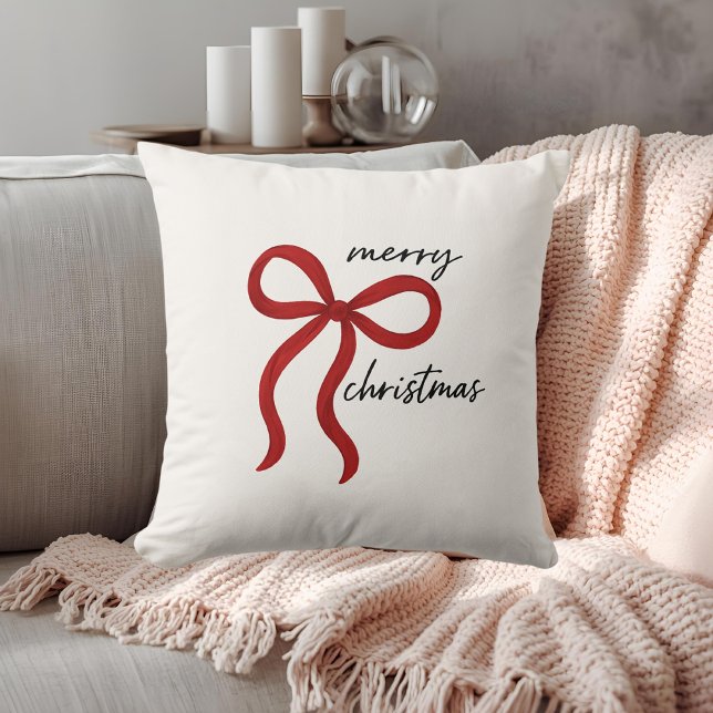 Coussin Minimalist Red Ribbon Bow Merry Christmas  (Créateur téléchargé)
