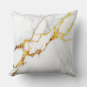 Coussin Minimalist White Carrara Marble & Gold VeinsPillow
