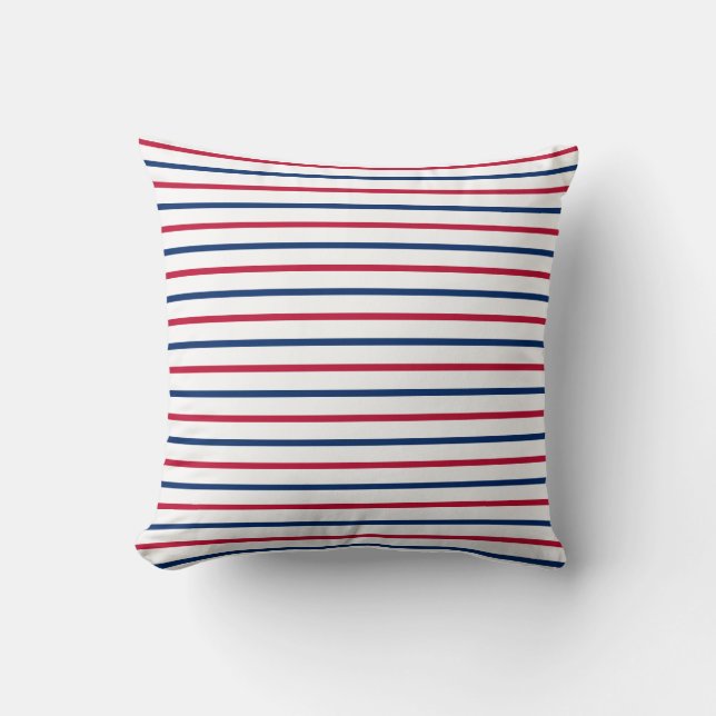 Coussin Minimaliste en bandes rouge et bleue Motif moderne (Recto)