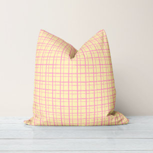 Coussin Minimaliste Pastel HandDrawn Grille Vérifier Jaune