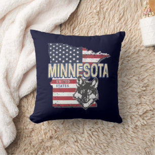 Coussin Minnesota State États-Unis Carte Vintage USA