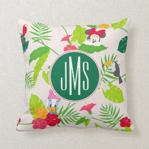 Coussin Minnie et Daisy   Monogramme Motif tropical