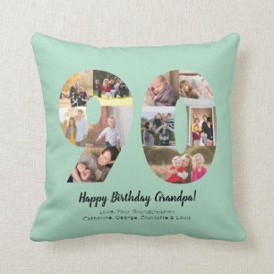 Coussin Mint 90th Number Photo Collage Custom Greeting