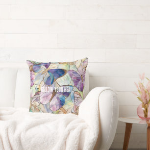 Coussin Mint Aqua Bleu Papillons pourpres