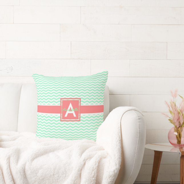 Coussin Mint Coral Chevron (Canapé)