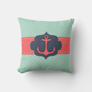 Coussin Mint Green Polka Dot Coral Rose Ancre