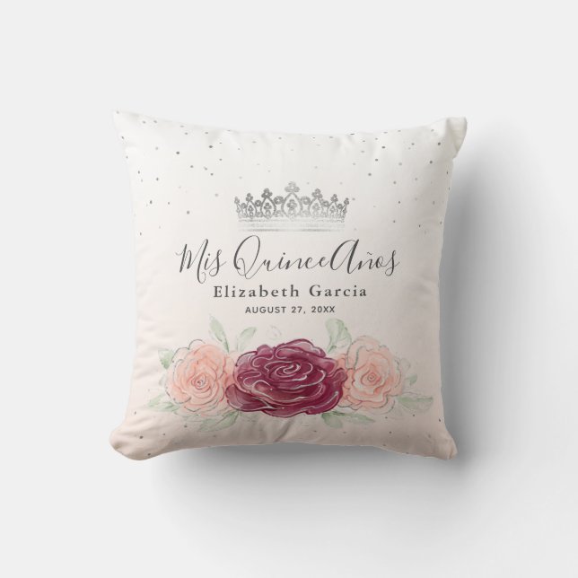 Coussin Mis Quince Anos Burgundy Blush Silver Quinceanera (Recto)