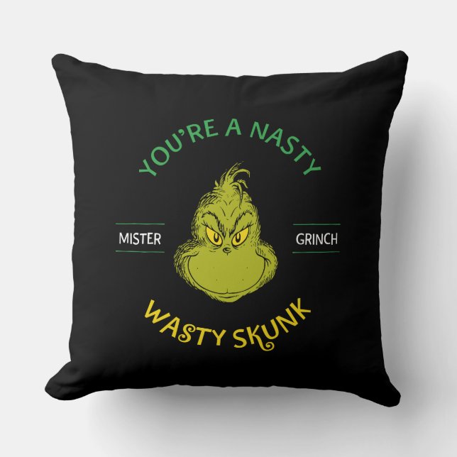 Coussin Mister Grinch | Vous êtes un sale con (Recto)