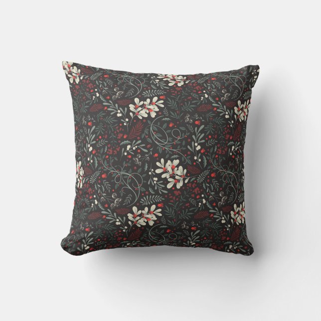 Coussin Mistletoe, Holly, Berries rouges sur Arrière - pla (Recto)
