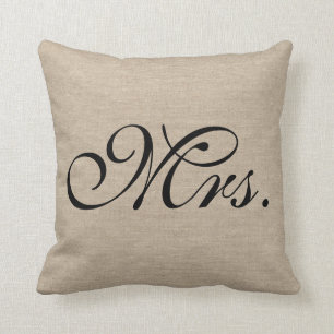 Coussin Mme jute initial chic rustique de toile de jute de