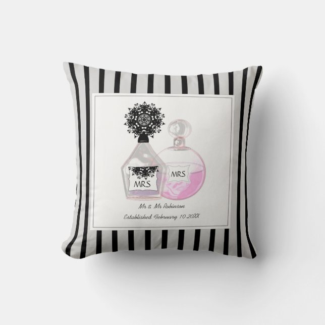 Coussin Mme & Mme Bouteilles de parfum Mariage personnalis (Recto)